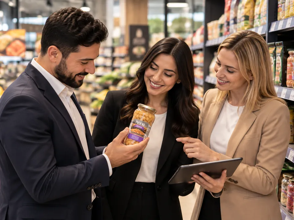 AKAR Außendienst im Gespräch mit Händlerinnen am Supermarktregal